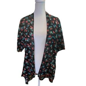 LulaRoe Sheer Floral Black Kimono Cardigan Coverup LulaRoe Size 3/10-12 est